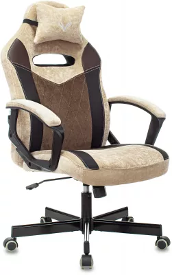 Кресло игровое Zombie VIKING 6 KNIGHT Fabric коричневый/бежевый с подголов. крестов. металл