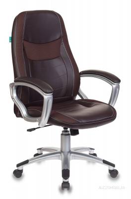 Кресло руководителя T-9910N/BROWN коричневый искусственная кожа (пластик серебро)
