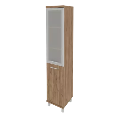 Шкаф высокий узкий правый (1 низкая дверь ЛДСП, 1 средняя дверь стекло в раме) 401*432*2060