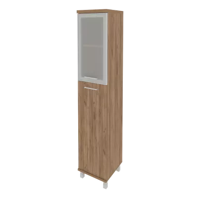 Шкаф высокий узкий правый (1 средняя дверь ЛДСП, 1 низкая дверь стекло в раме) 401*432*2060